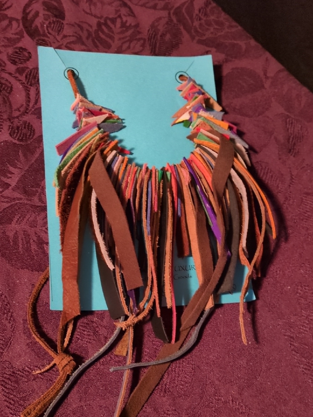 Artisan Handmade Multicolor Genuine Leather Fringe Necklace - Women Jewelry BB - Picture 7 of 7
